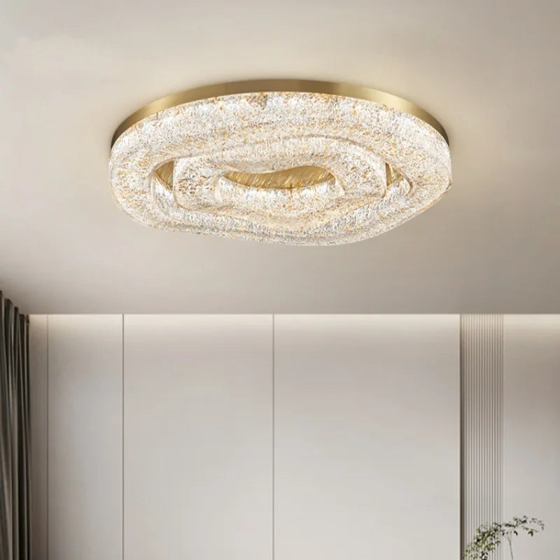 Luxury Gold Lustre Crystal Chandelier Rounded Copper Ceiling Lamp for Dining Living Room Bedroom Home Decoration