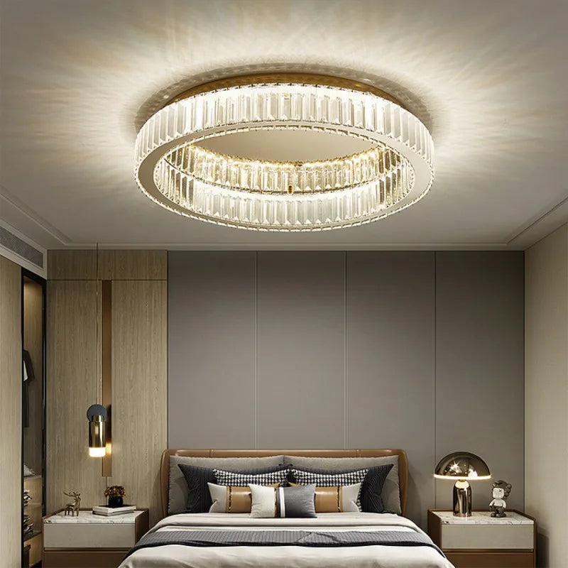 Modern Simple Crystal Circle Lamp Ceiling Chandelier Living Room Bedroom Study Decorative Led Indoor Lighting Ceiling Light