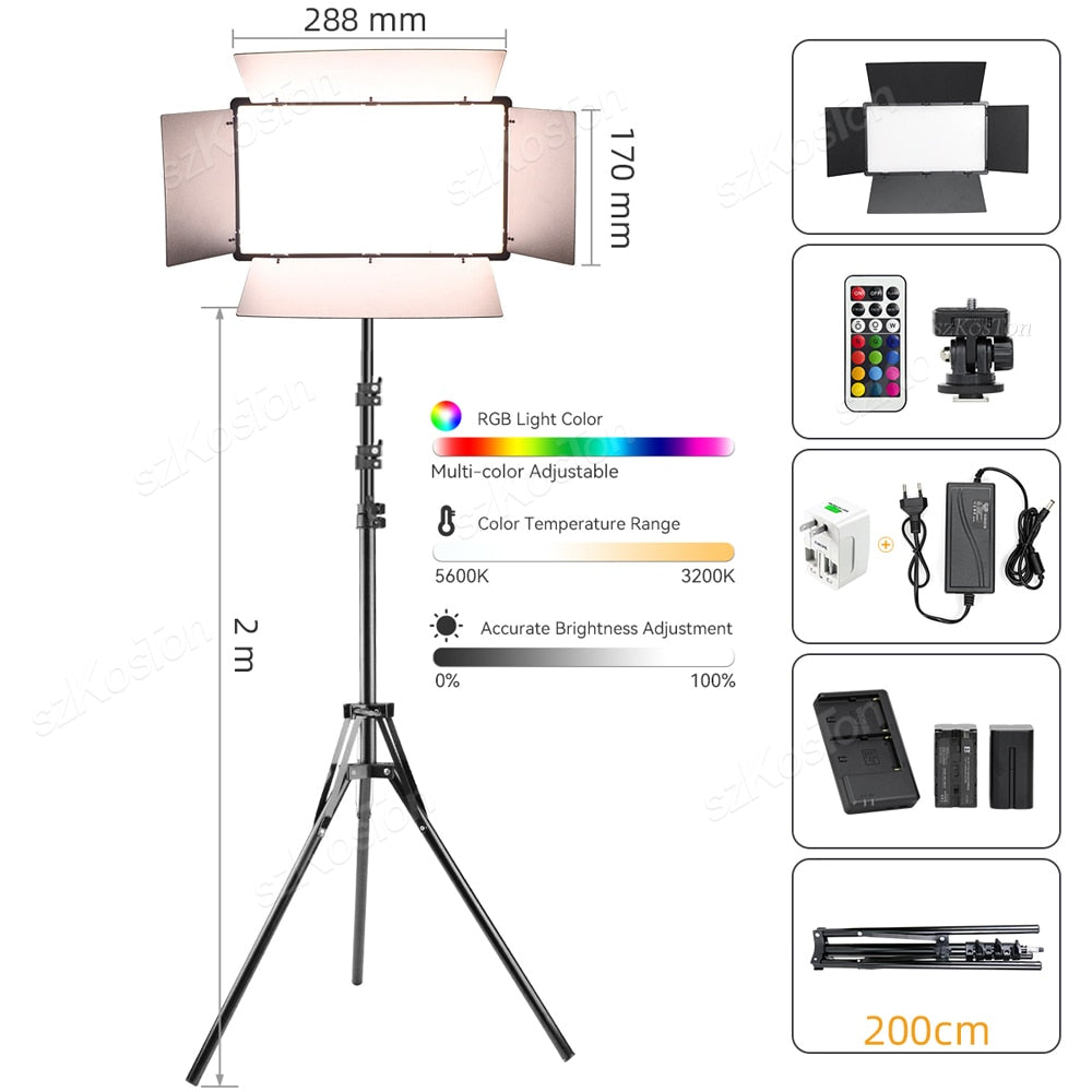 U800+ U600+ LED Video Light Photo Studio Lamp Bi-Color RGB Dimmable with Tripod Stand Remote for Photography Live Steaming
