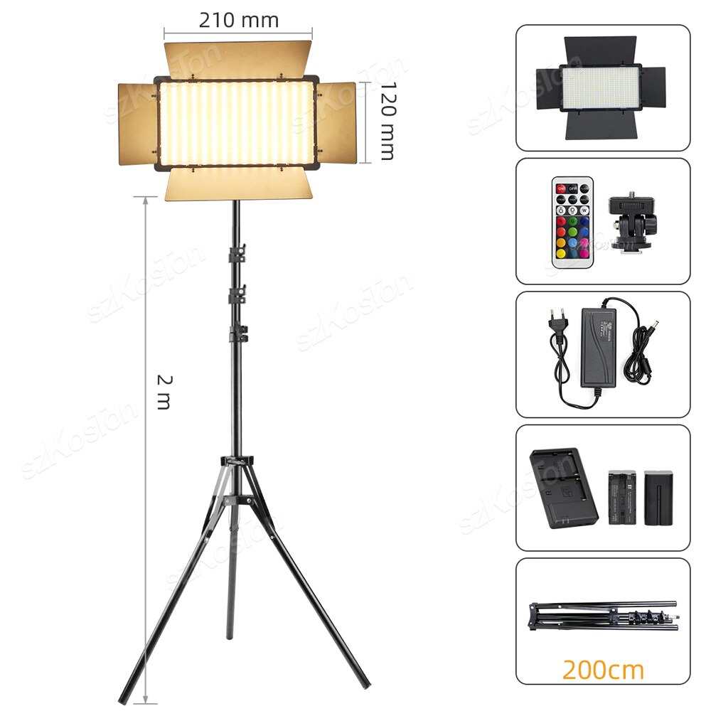 U800+ U600+ LED Video Light Photo Studio Lamp Bi-Color RGB Dimmable with Tripod Stand Remote for Photography Live Steaming