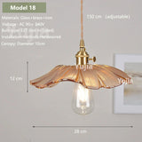 Vintage Amber Glass Pendant Light - Retro Brass Adjustable Hanging Hanging Lamp