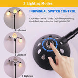 Modern Reading Floor Lamp, 3-Light Floor Lamp Black with Reading Lamp, Adjustable Flexible Tree Standing Lamp for Bedroom Study Room Office, Modern Multi Head Reading Floor Lights, E26 Base