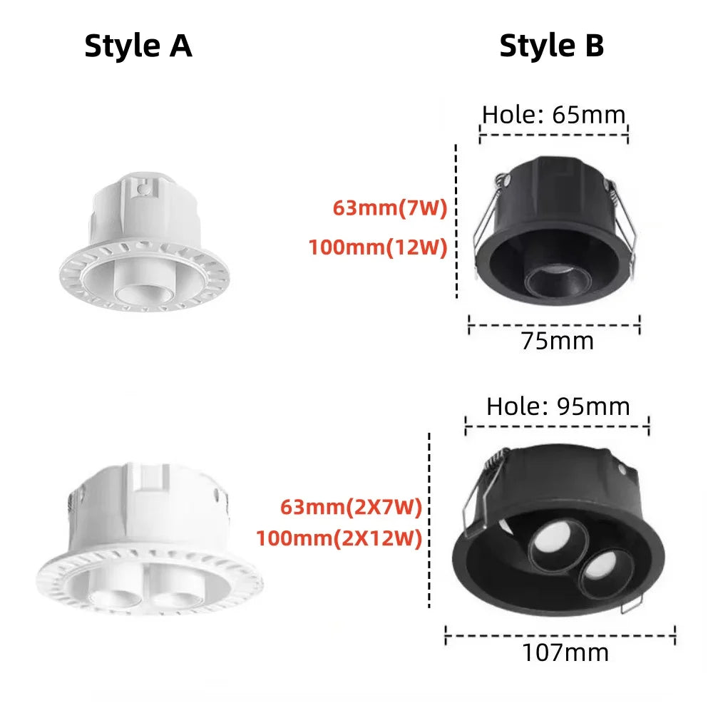 LED embedded twin tube spotlight borderless interior decoration lighting room ceiling light