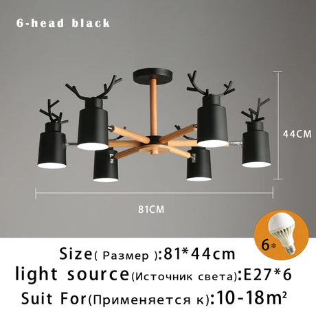 Log chandelier living room bedroom ceiling pendant light fixtures kitchen ceiling lighting deer design e27 light