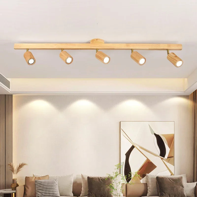 2026 Nordic Walnut Wood Ceiling Chandelier For Living Room Dining Room Aisle Entrance Corridor Lamps With Spotlights For Wall Pi