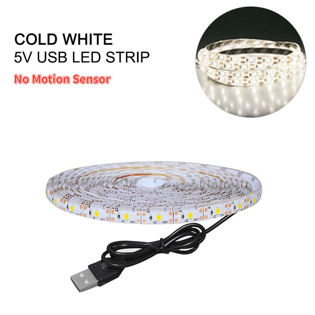 5M PIR Led Motion Sensor LED Strip Lamp 5V Led Under Cabinet Lamp Tape Ribbon Diode Light Battery Powered TV Backlight Lighting