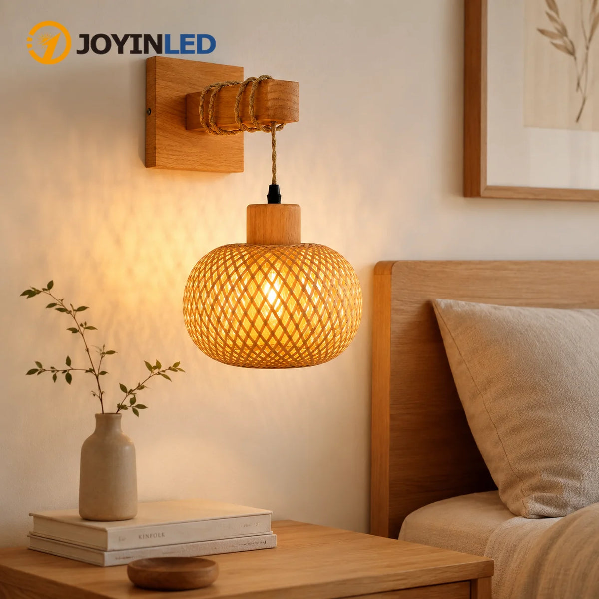 Bamboo Wall Lamp Sconce (1-Pack / 2-Pack) - Japanese Style Hand-Woven Wicker Light Fixture for Restaurant, Dining & Living Room