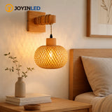 Bamboo Wall Lamp Sconce (1-Pack / 2-Pack) - Japanese Style Hand-Woven Wicker Light Fixture for Restaurant, Dining & Living Room
