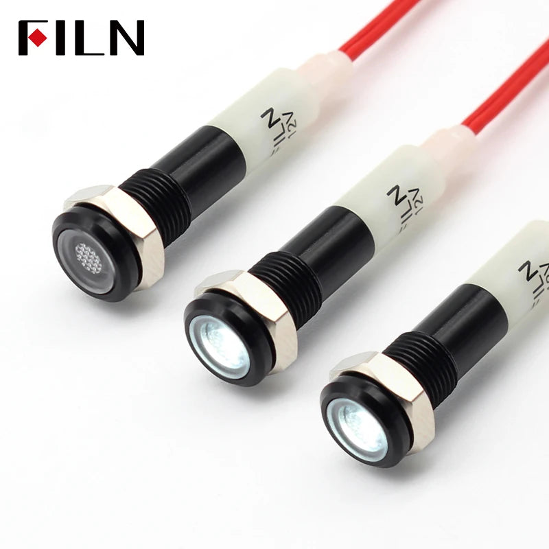 6mm mini 12v 24V LED Metal indicator light flat pilot light signal lamp red green blue orange white with 20cm cable