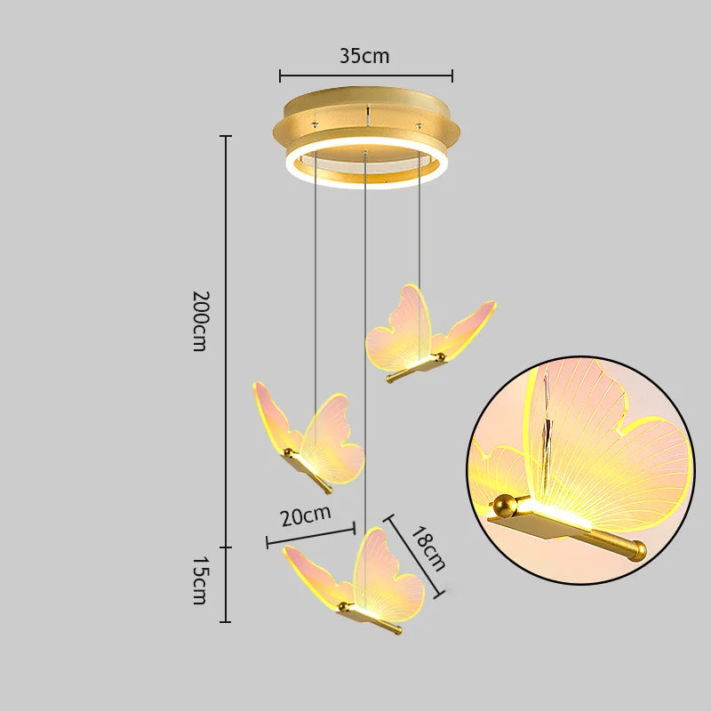 Nordic Luxury Creative Art Modern Transparent Butterfly LED Pendent Lamp Living Room Bedroom Background Acrylic Home Decoration