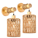 Hemp Rope Wall Sconce - Modern Farmhouse Cylinder Light for Bedroom & Hallway