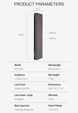 High Power Whole Body RTL300 LED Red Light Therapy Physiotherapy light therapy device 1200W pulse wiht mobile stand
