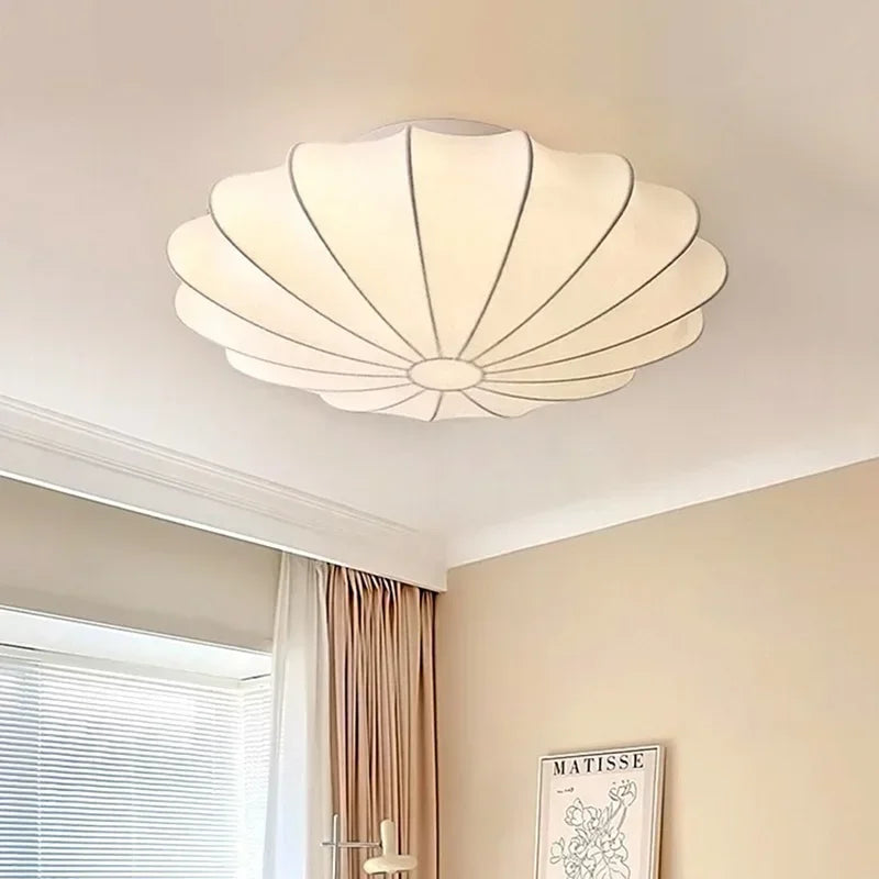 Nordic Wabi Sabi Silk Ceiling Light - Round LED Japandi Lamp for Living Room