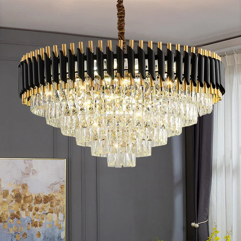 Modern Luxury Crystal LED Chandelier E14 Ceiling Pendant Light for Villa Hotel Lobby Living Dining Bedroom Indoor Decor Lighting