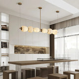 Modern Natural Alabaster Linear LED Chandelier - Brass & Marble Hanging Pendant Lamp for Dining Table, Kitchen Island & Living Room