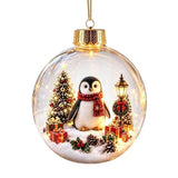 Acrylic Light-Up Christmas Ball Ornament Penguin Snowman Christmas Bauble Ornament Animal Pattern Transparent