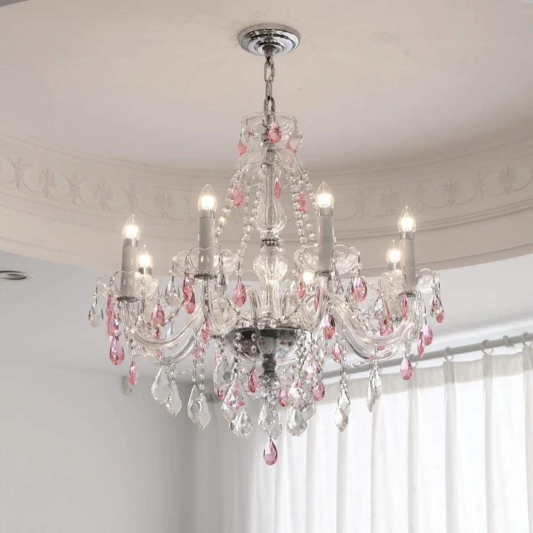 French Green Crystal Candle Chandelier Luxury Romantic Glass E14 Pendant Lights Living Room Art Decor Led Lamparas Bedroom Lamp
