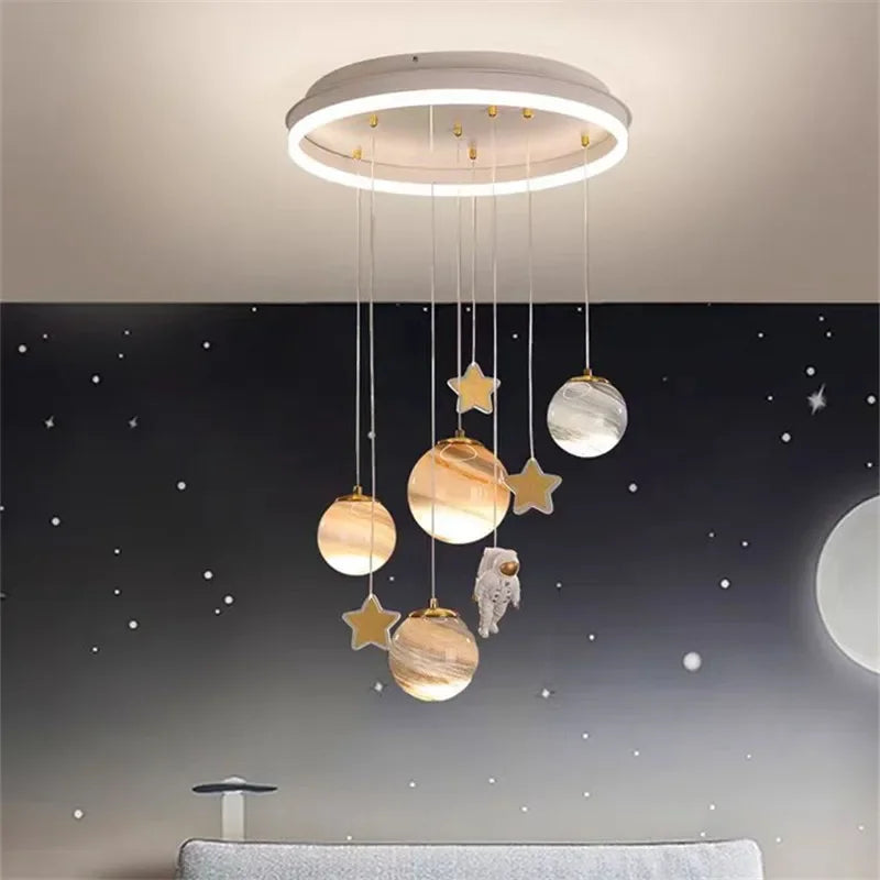 Children's Room Ceiling Pendant Planet Astronaut Children's Living Room Bedroom Nordic Cartoon Decoration Moon Ceiling Light