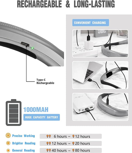 Student LED Neck Reading Light Dimmable Eye-caring lamps Bendable Arms Rechargeable Long Lasting Book Lighting For Hot Sell