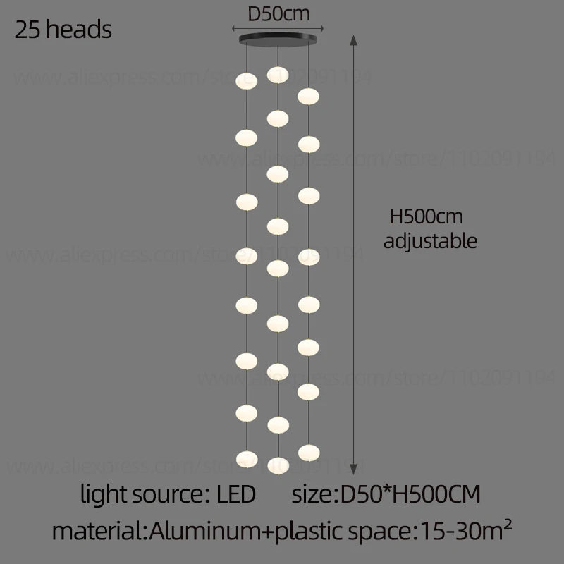 LED Minimalist Style Chandelier Hanging Stairs Pendent Lamp Designer Living Room Kitchen Bedroom Pendant Light Indoor Lighting