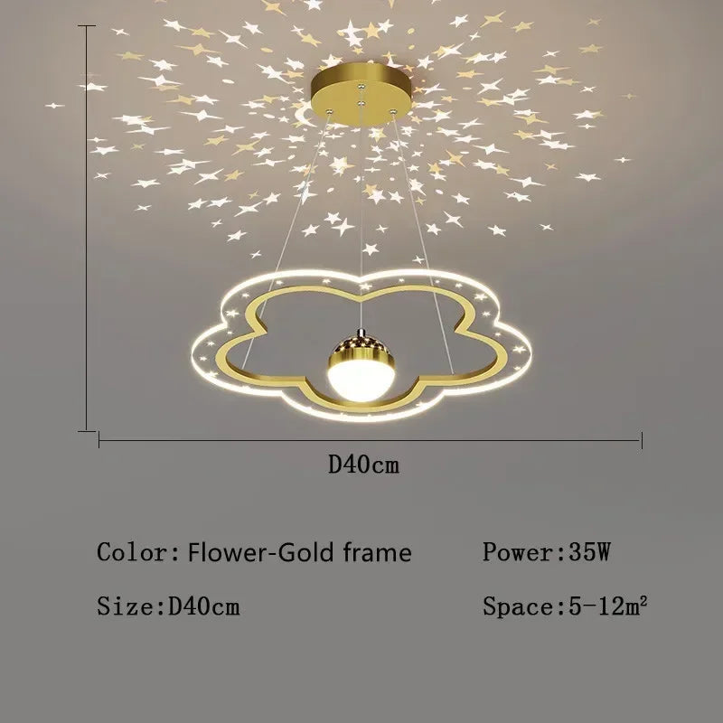Modern Creative Star Children's Room LED Chandeliers for Bedroom Study Design Ring Lamp Home Decors Cartoon Warm Lighting Fixture