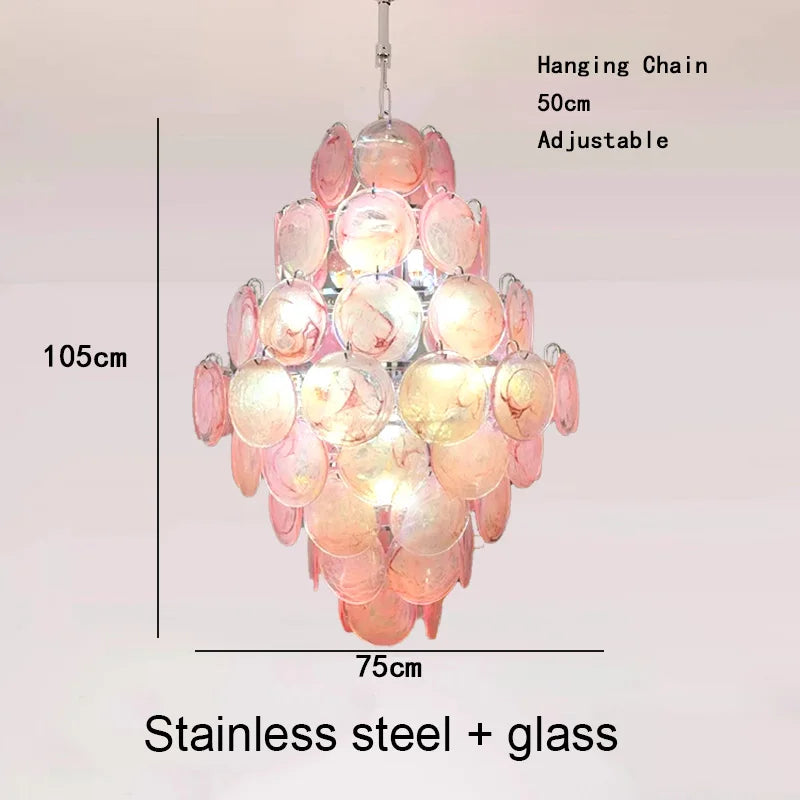 Modern Murano Glass Disc Chandelier Metal Gold Silver Dimmable Ceilings Lustre for Restaurant Hotel Bedroom
