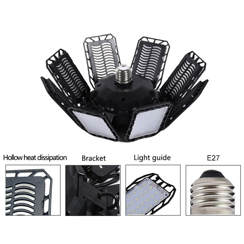 100-200W Led Garage Light E27/E26 Big Lamp Adjustable Deformable Bulb Ceiling Light for Shop/Storage/Warehouse Workshop Lighting