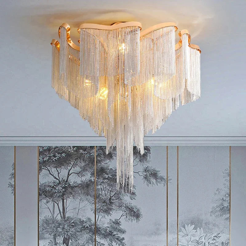 Modern Led Tassels Chain Ceiling Chandelier Aluminum Luxury Chain Ceiling Light Living Room Bedroom Kitchen Villa Decor