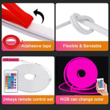 5V USB RGB LED Neon Strip Light 24key Remote Control Adhesive Tape 3535 108LED/m 6x12mm Waterproof Flexible Lamp Home Decoration