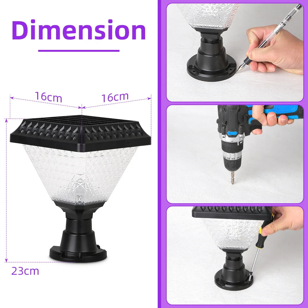 Outdoor LED Solar Column Light - Waterproof Dimmable Garden Pillar Lamp