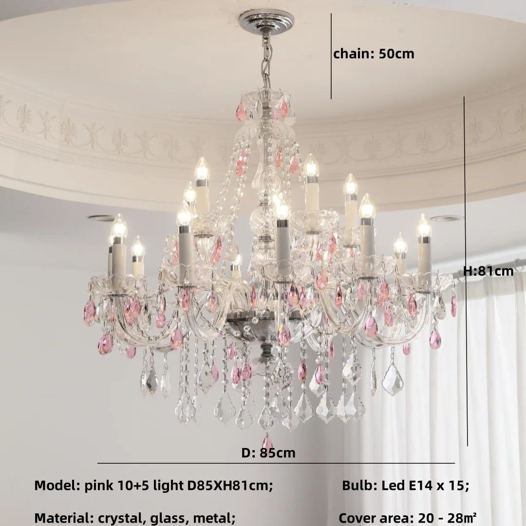 French Green Crystal Candle Chandelier Luxury Romantic Glass E14 Pendant Lights Living Room Art Decor Led Lamparas Bedroom Lamp