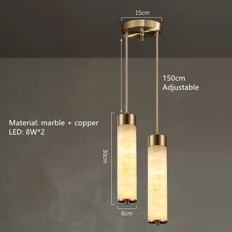 Natural Marble & Brass LED Pendant Light - Luxury Nordic Bedside Hanglamp
