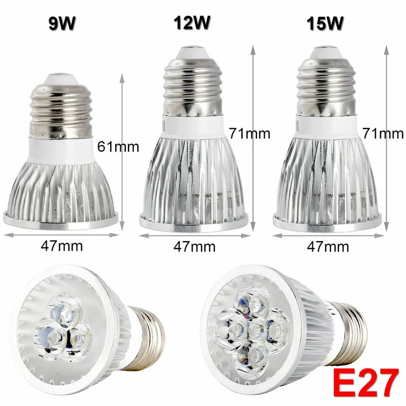 High Brightness LED Spotlight Bulb - E27 E14 GU10 MR16 Base (9W 12W 15W)