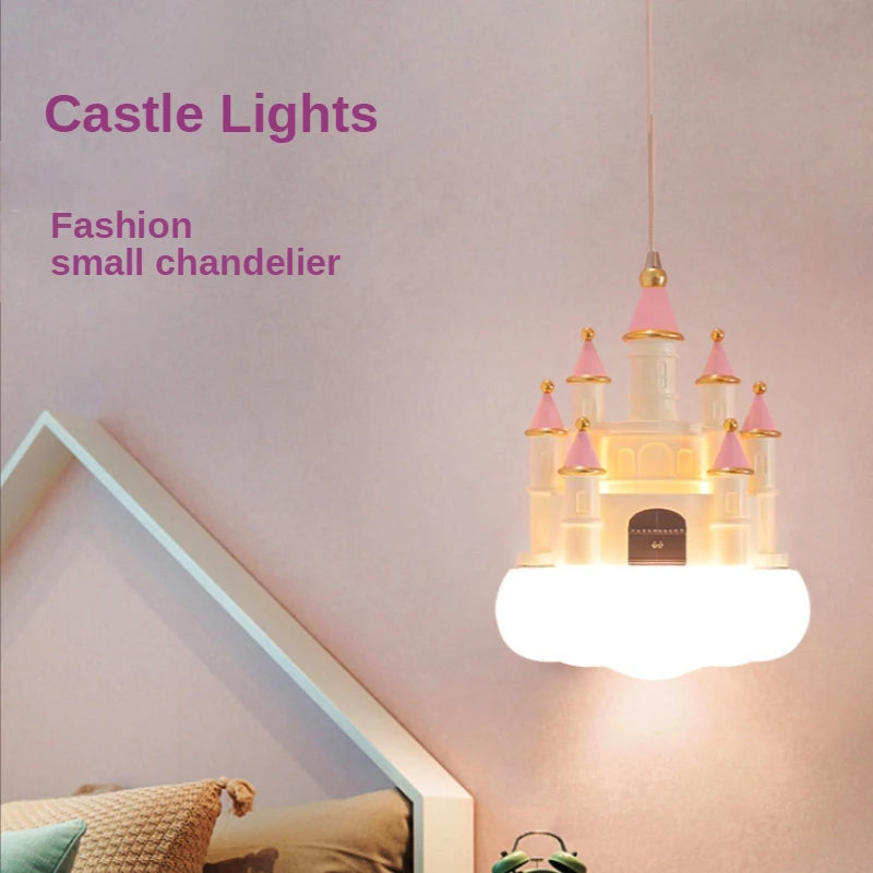 Minimalist New Pendant Light Girls Creative Pink Castle Clouds Small Chandelier Children's Room Bedside Bedroom LED Hanging Lamp