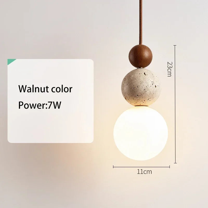 Cream Style Bauhaus Pendant Lamp - Designer Stone & Wood Bedside Light