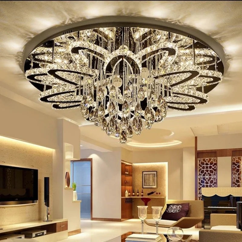 High-end Luxury LED Chandelier Living Room Restaurant Bedroom Hotel Villa Remote Control Crystal Pendant Lamp Home Decor Light
