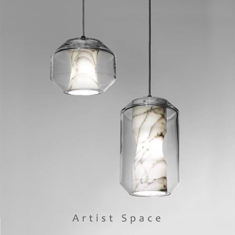 Nordic Glass Marble LED Pendant Lamp For Bedroom Bedside Dining Room Bar Bathroom Villa Art Decoration Small Chandelier Light