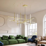 Italian Gold Modern LED Multi-Head Chandelier - Minimalist Pendant Hanging Light Fixture for Staircase, Living Room & Dining Table