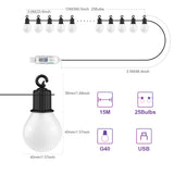 Outdoor Waterproof LED String Light USB 15M 25 Bulbs Fairy Lights Bluetooth LED Garland Lamp Room Garden Camping Christmas Decor