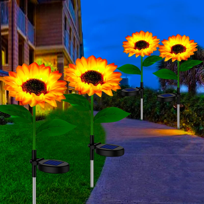 Solar LED Lights Outdoor Waterproof Sunflower Garden Pathway Lights Landscape Patio Balcony Yard Lawn Decor Flower Lamp
