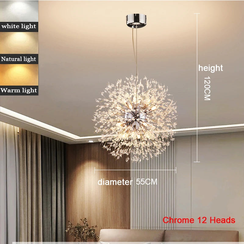 Modern Nordic Living Room Dining Room Crystal Dandelion Chandelier Campfire Bug Decorative Lighting Warm Chandelier Bedroom Shop