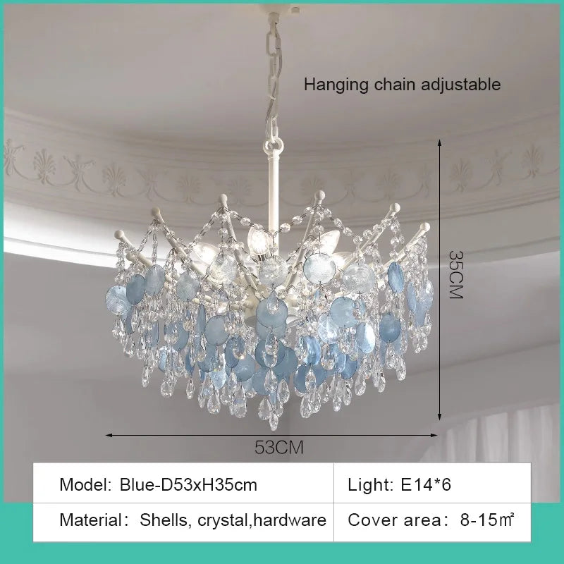 LED French Medieval Pendant Light Style Luxury Blue Crystal Chandelier for Villa Living Room Bedroom Hallway Ceiling Lamp
