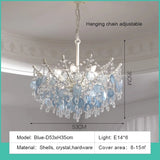 LED French Medieval Pendant Light Style Luxury Blue Crystal Chandelier for Villa Living Room Bedroom Hallway Ceiling Lamp