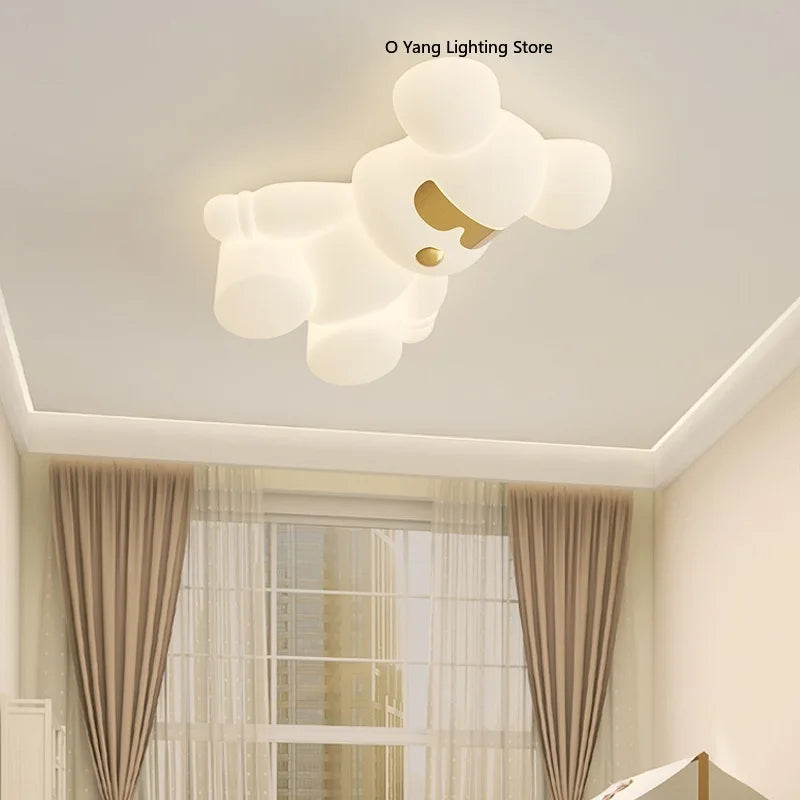 Nordic White Bear Lamp Children's Room LED Ceiling Lamps Minimalist Creative Boy Girl Bedroom Youth Room Decor Lights