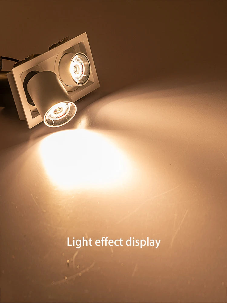 LED Spotlights Telescopic Folding Grille Spot Light Double Heads COB Lamp Square Ceiling Foco Recessed Anti Glare Stretchable