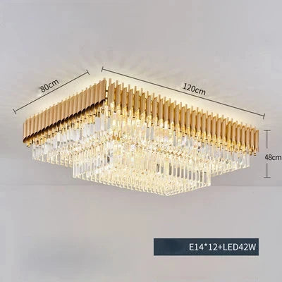 Modern round square layered crystal chandelier black gold luxury Led ceiling lamp living room main lamp villa foyer lighting