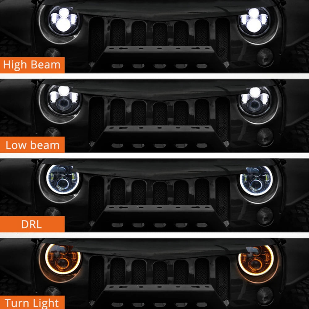 7Inch LED Headlights for Jeep Wrangler Off Road suzuki samurai led Spotlights 7 inch Headlamp Angel Eyes DRL Running Lamp H4 H13