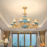 Large Blue Ceramic Chandelier Modern Crystal Glass Fixture Dining Room Contemporary Chandelier For Living Room Home Lighting