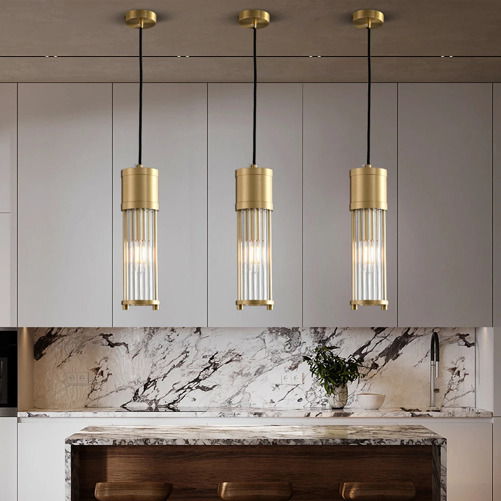 Pendant Lights Kitchen Island Lighting Glass Shade Adjustable Hanging Light Fixtures Chandeliers for Dining Room Hallway Copper