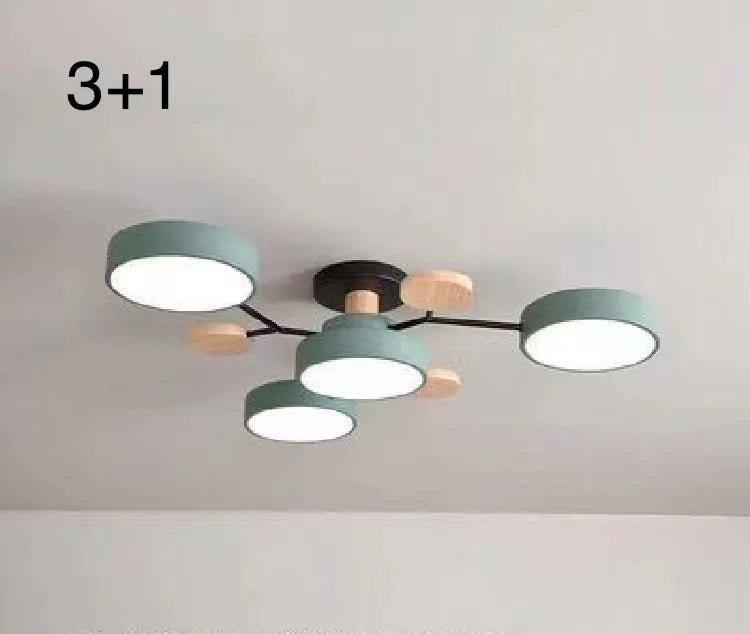 Nordic Macaron Ceiling Light - Modern Log & Metal Lamp for Living Room